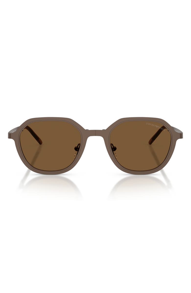 Emporio Armani 51mm Round Sunglasses, Main, color, Matte Bronze / Brown