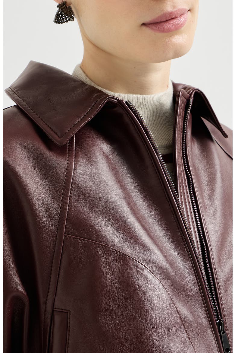 Nappa leather outerwear jacket with drawstring and monili, Alternate, color, Burgundy