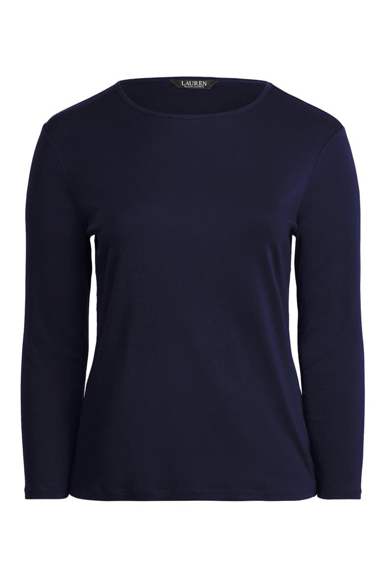 Long Sleeve Stretch Cotton Tee, Alternate, color, LAUREN NAVY