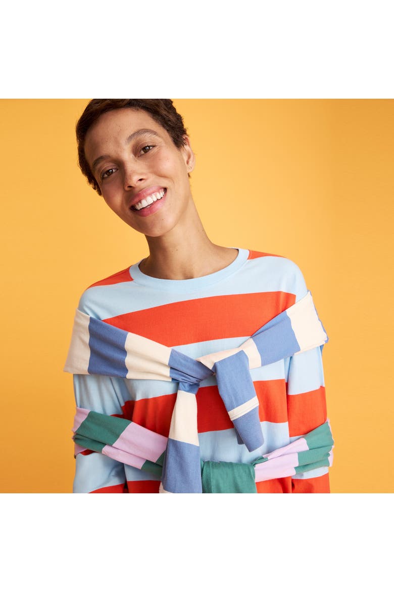 Women's Fit Long Sleeve Relaxed Tee In Rugby Stripe, Alternate, color, Pumpkin Sky Stripe