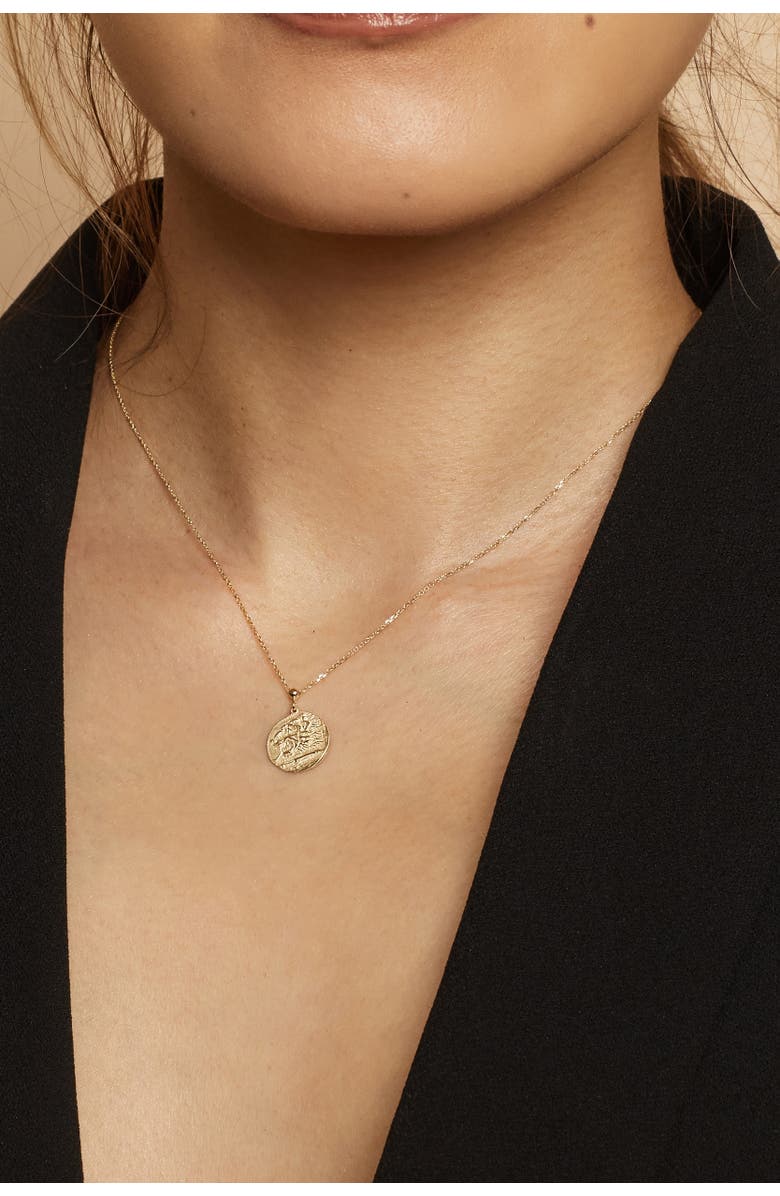 Oradina 14K Gold Greek Lion Medallion Pendant Charm, Alternate, color, Yellow Gold