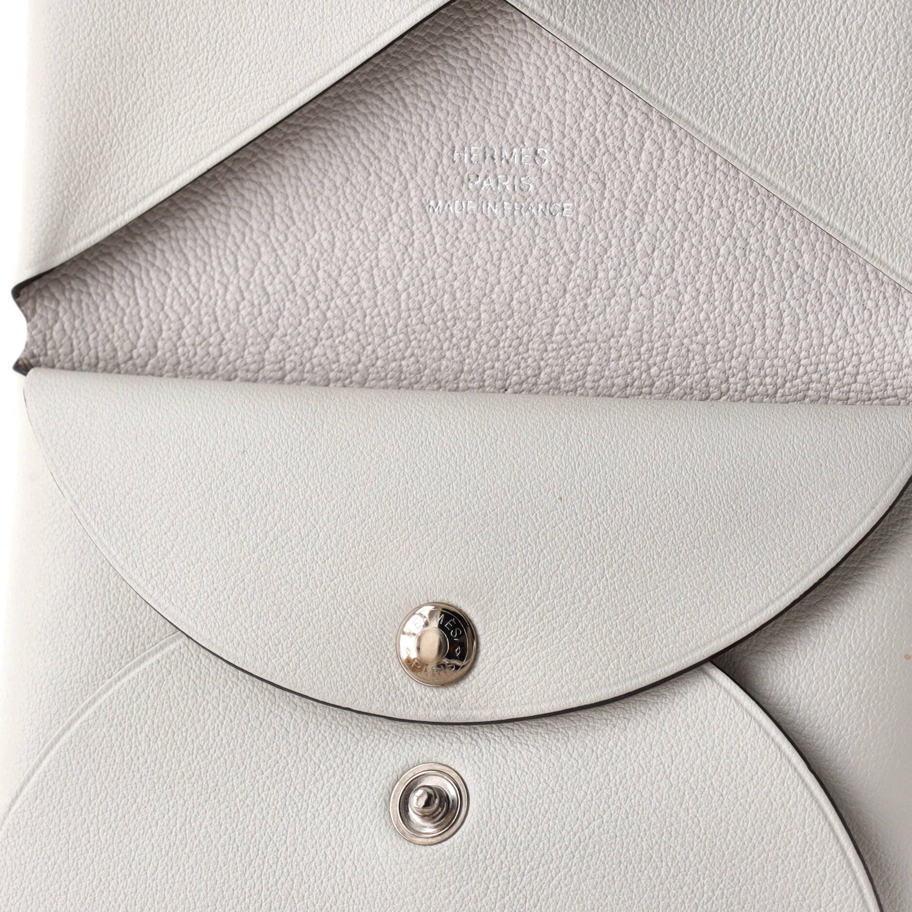 Pre-Owned Hermes Calvi Duo Card Holder Printed Leather, Alternate, color, Blanc