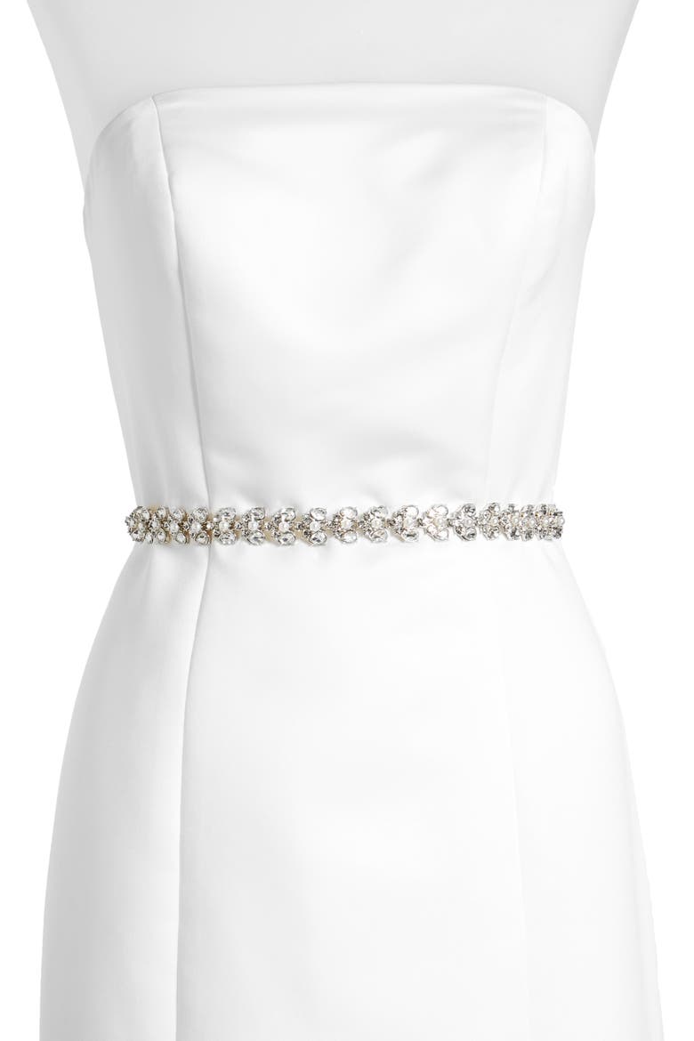 crystal & imitation pearl belt, Main, color, CREAM/ CRYSTAL/ NICKEL
