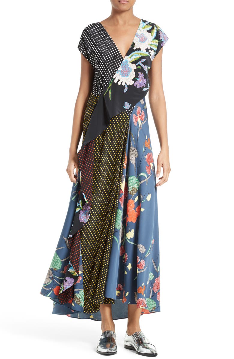 Diane von Furstenberg Faux Wrap Silk Maxi Dress, Main, color,