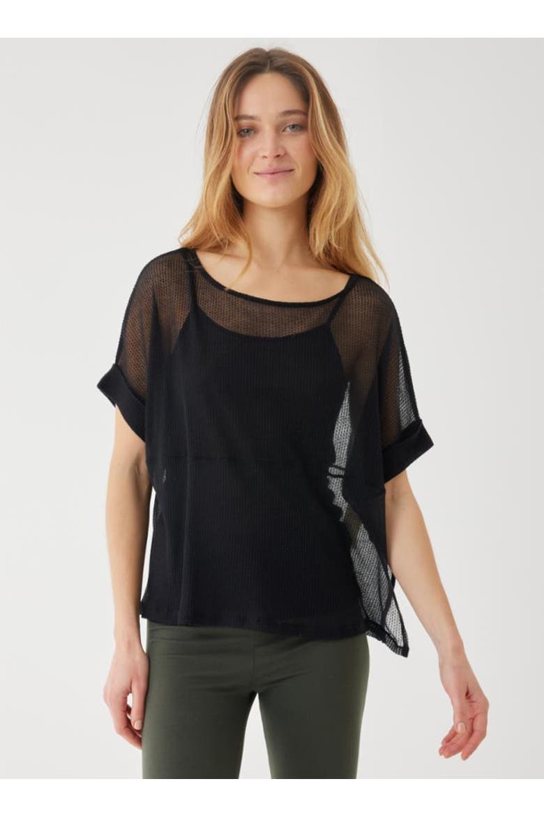 Micro Modal Laser Cut Cashmere Short Sleeve Boatneck, Main, color, NOIR
