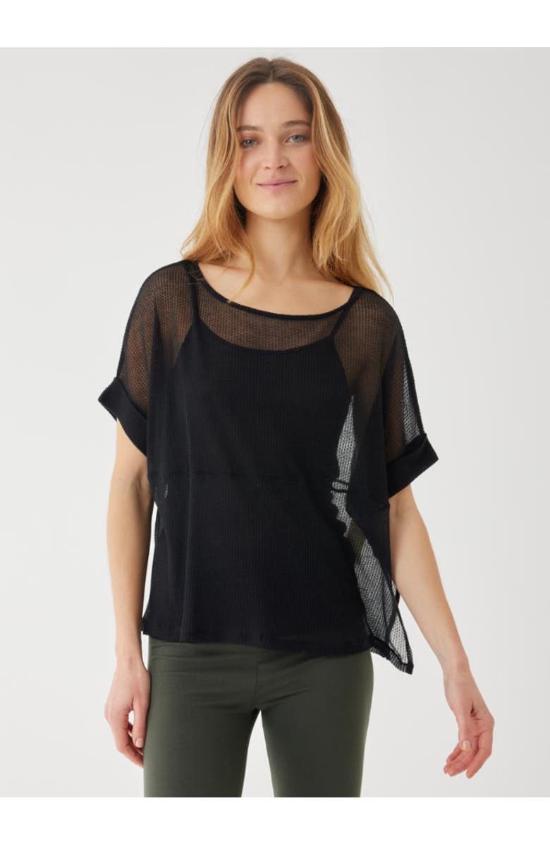 Majestic Filatures Micro Modal Laser Cut Cashmere Short Sleeve Boatneck, Main, color, Noir