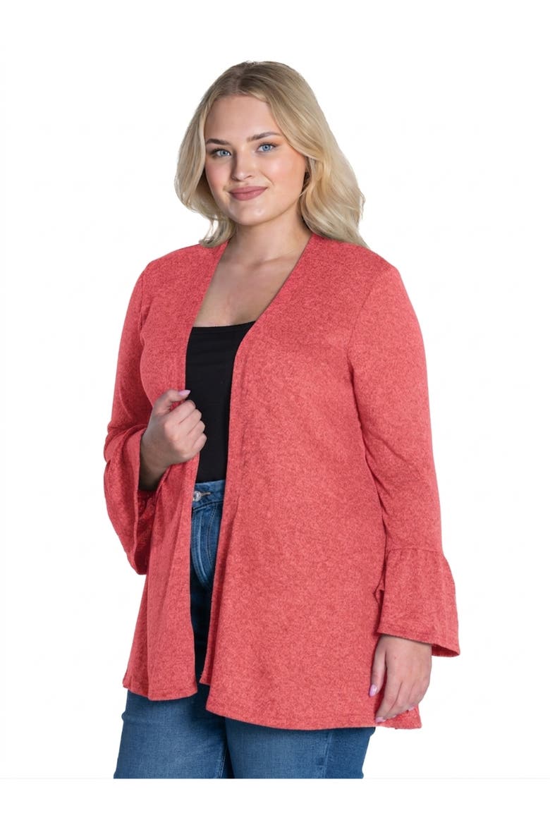 Essential Curvy Soft Stretch Open Front Cardigan Jacket, Alternate, color, Coral