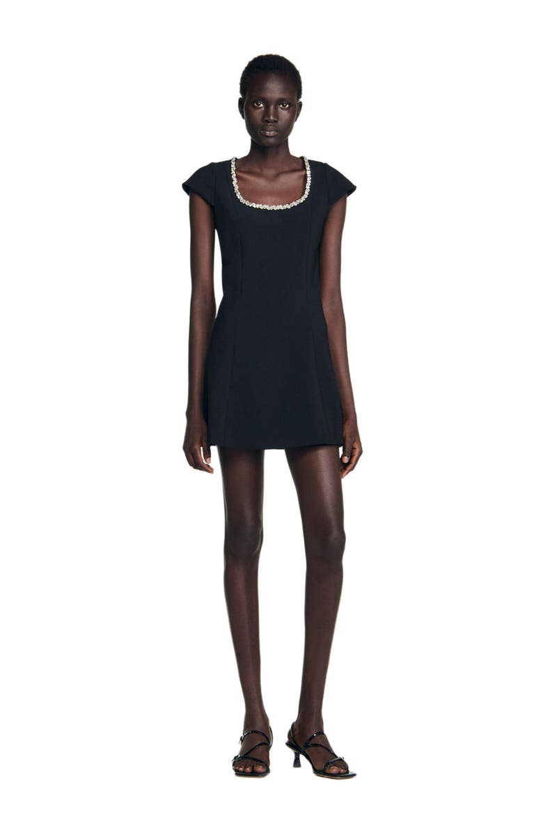 SANDRO Short dress with rhinestone collar, Alternate, color, Black