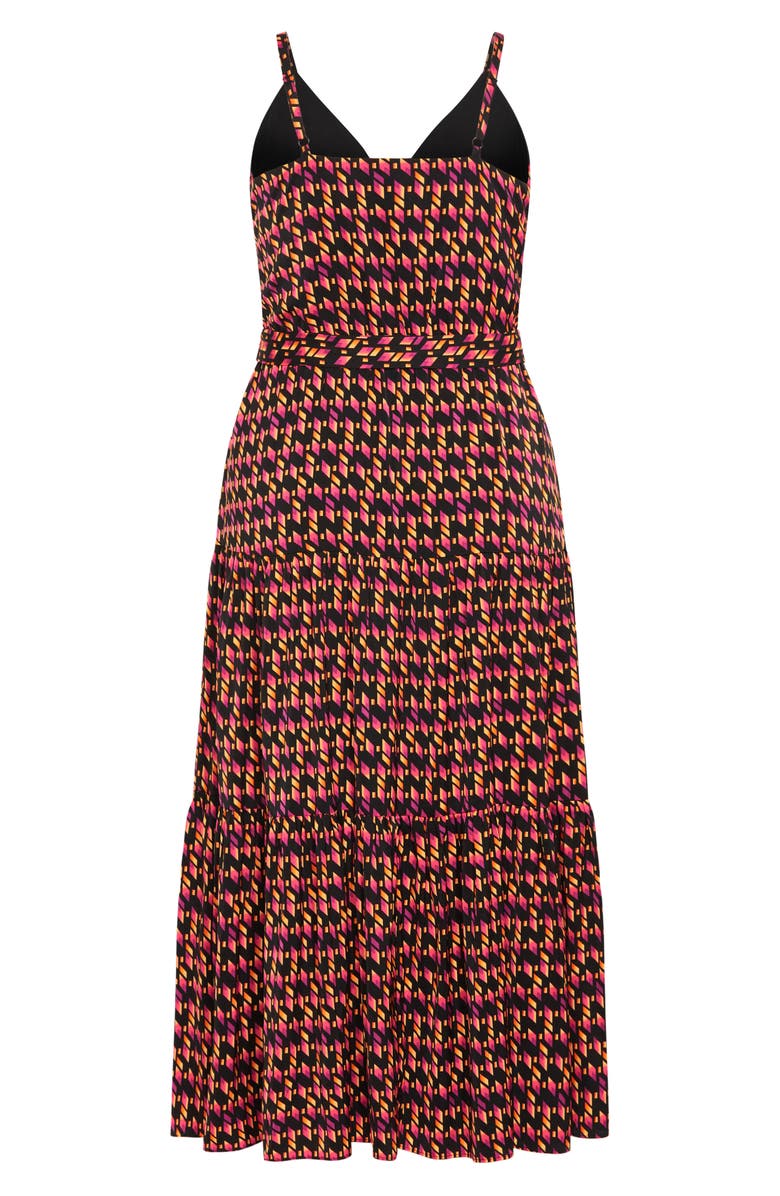 City Chic Nova Tiered Midi Dress, Alternate, color, Orange Print