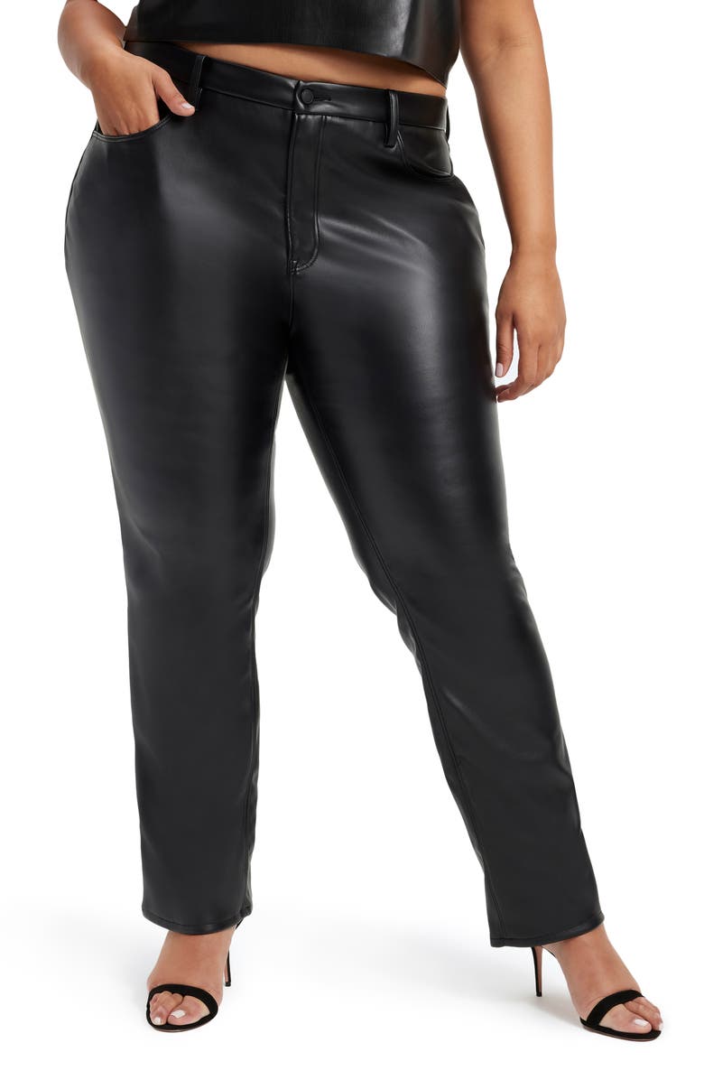 Good American Better Than Leather Faux Leather Good Icon Pants, Alternate, color, Black001