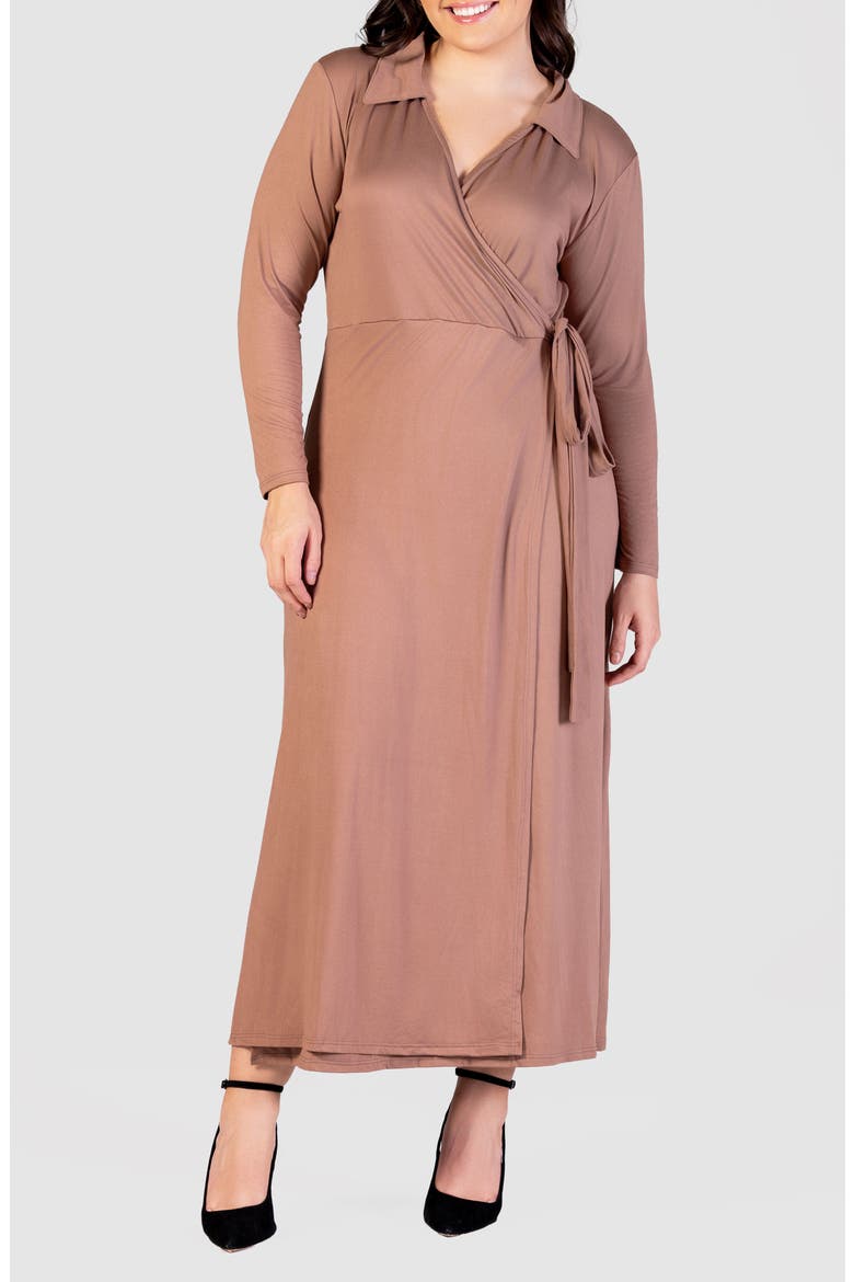 Collared Long Sleeve Wrap Front Maxi Dress, Main, color, MOCHA