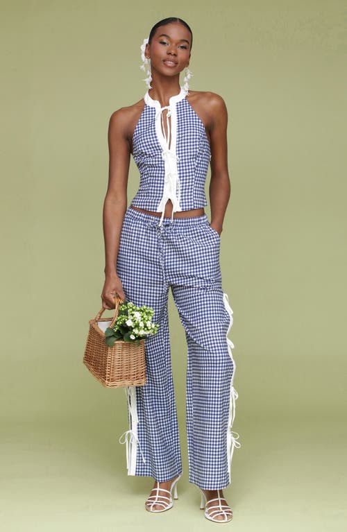 Shop Avec Les Filles Gingham Halter Top In Navy-white Gingham