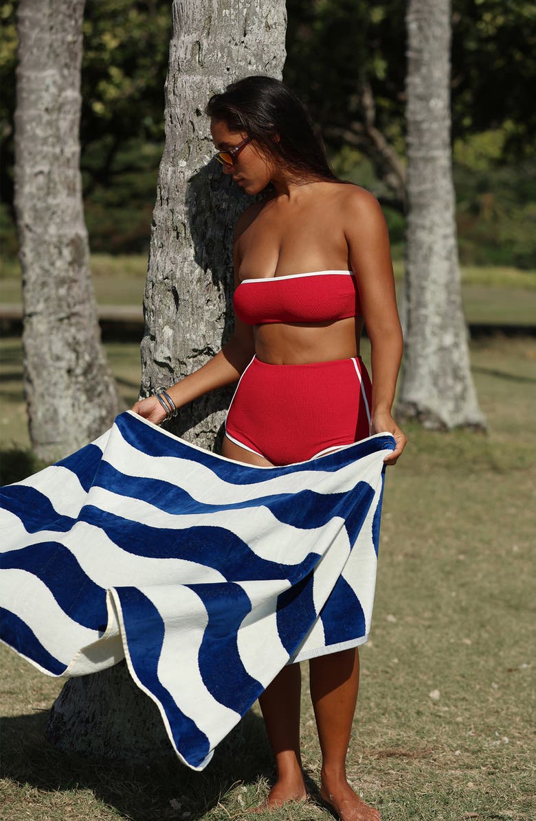 Slowtide Stripe Beach Towel, Alternate, color, Deep Pool