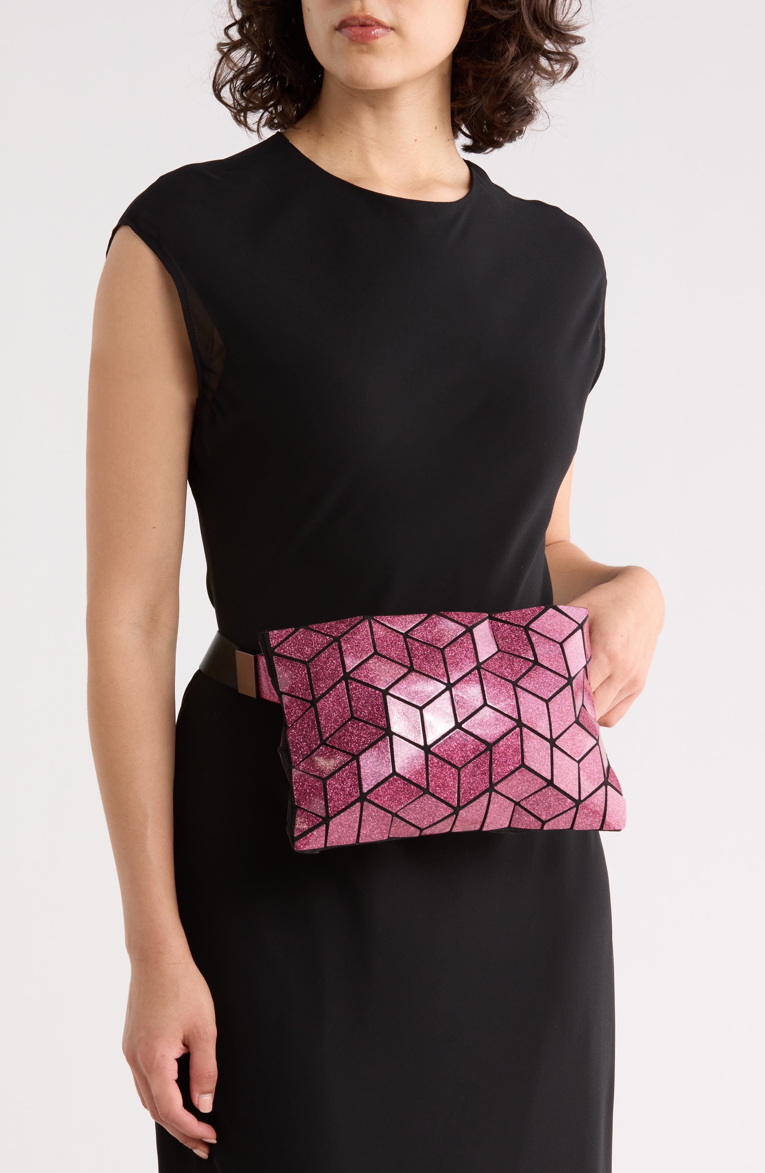 Glitter Geo Belt Bag, Alternate, color, HOT PINK GLITTER