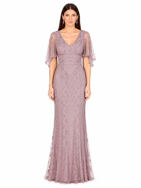 Beaded Faux-Wrap V-Neck Bridal Gown
