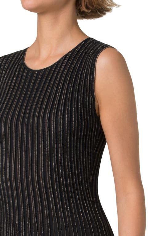 Akris Metallic Pinstripes Knit Sleeveless Midi Dress In Black-gold