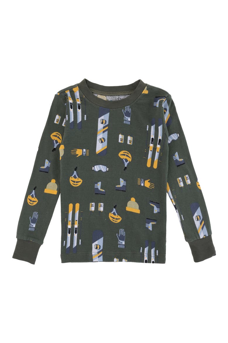 Kids' Ski Print Pajamas, Alternate, color, GREEN OLIVE