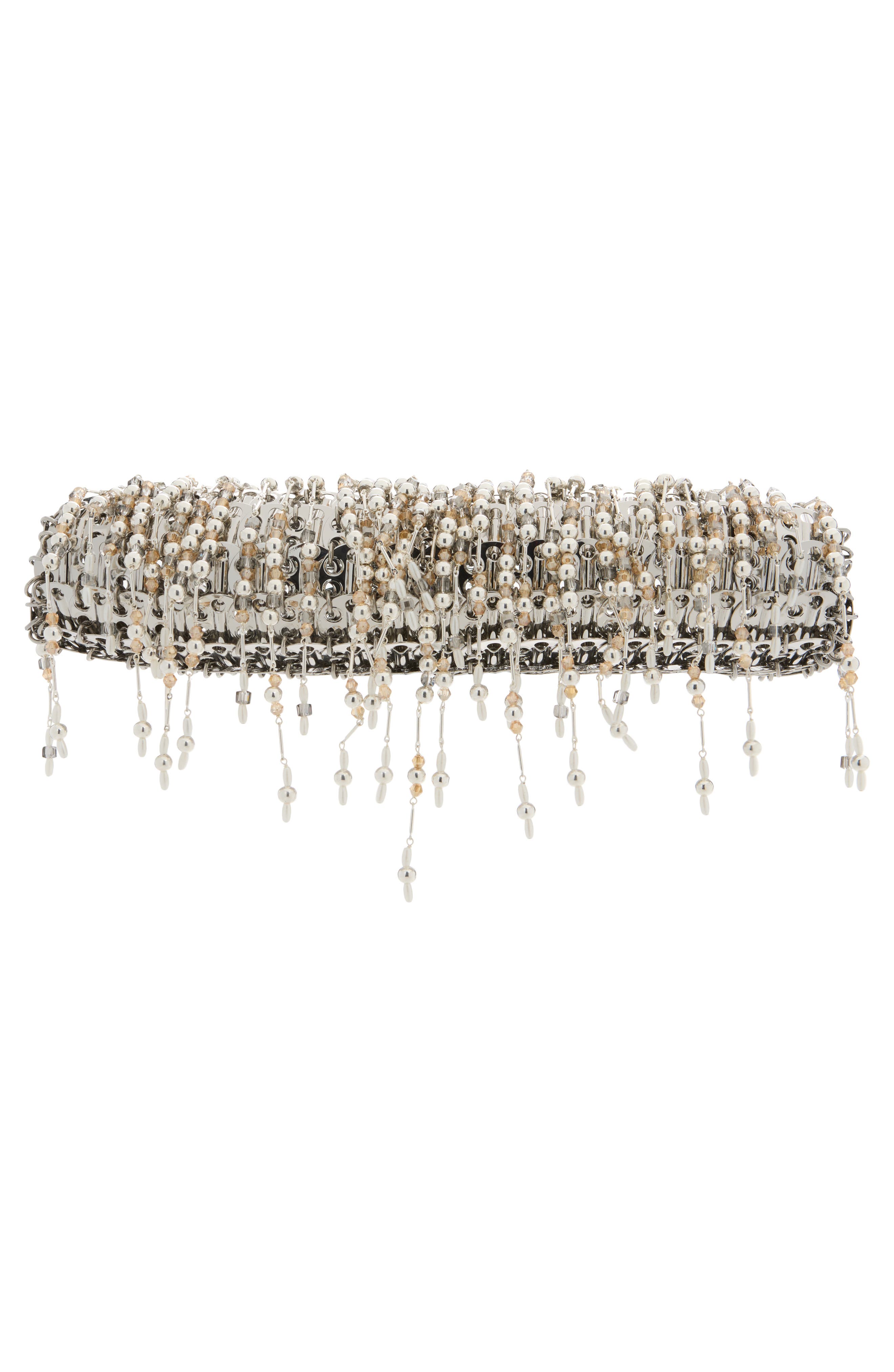 1969 Beaded & Faux Pearl Fringe Shoulder Bag, Alternate, color, NACRE / GRIS