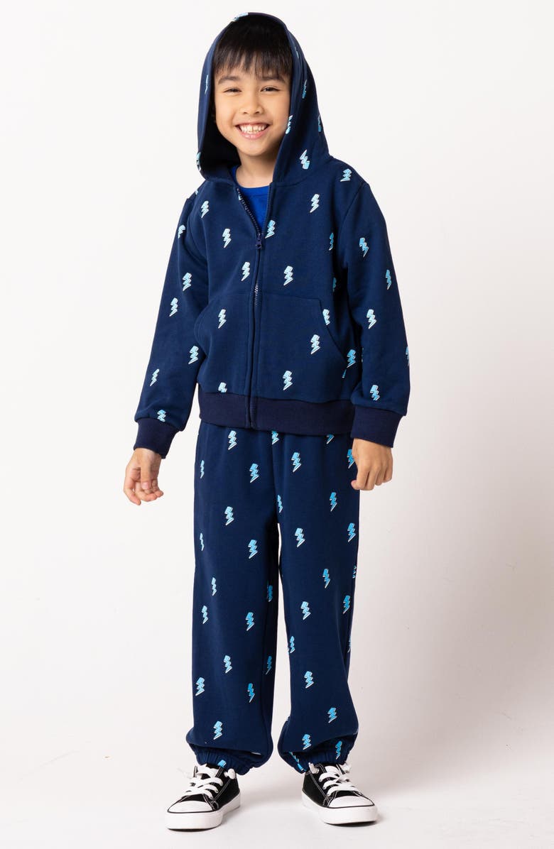 CALONIE Kids' Lightning Bolt Print Fleece Sweatpants, Alternate, color, Blue