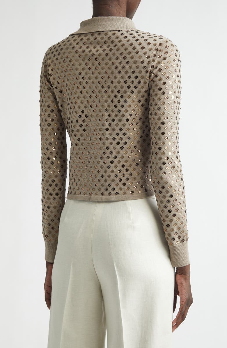 Max Mara Ragno Sequin Embellished Virgin Wool Cardigan, Alternate, color, Light Brown