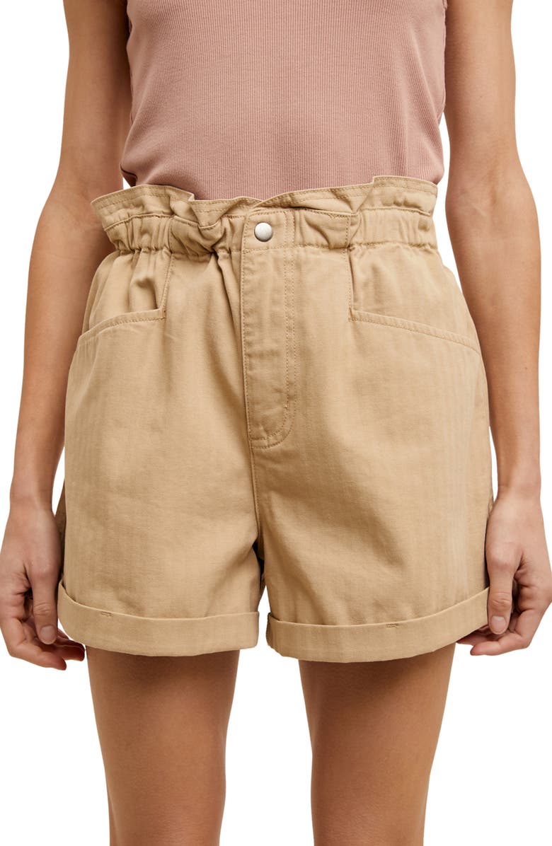 WISHLIST Paperbag Waist Twill Shorts, Main, color, Taupe