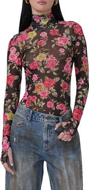 AFRM Zadie Print Turtleneck Mesh Top