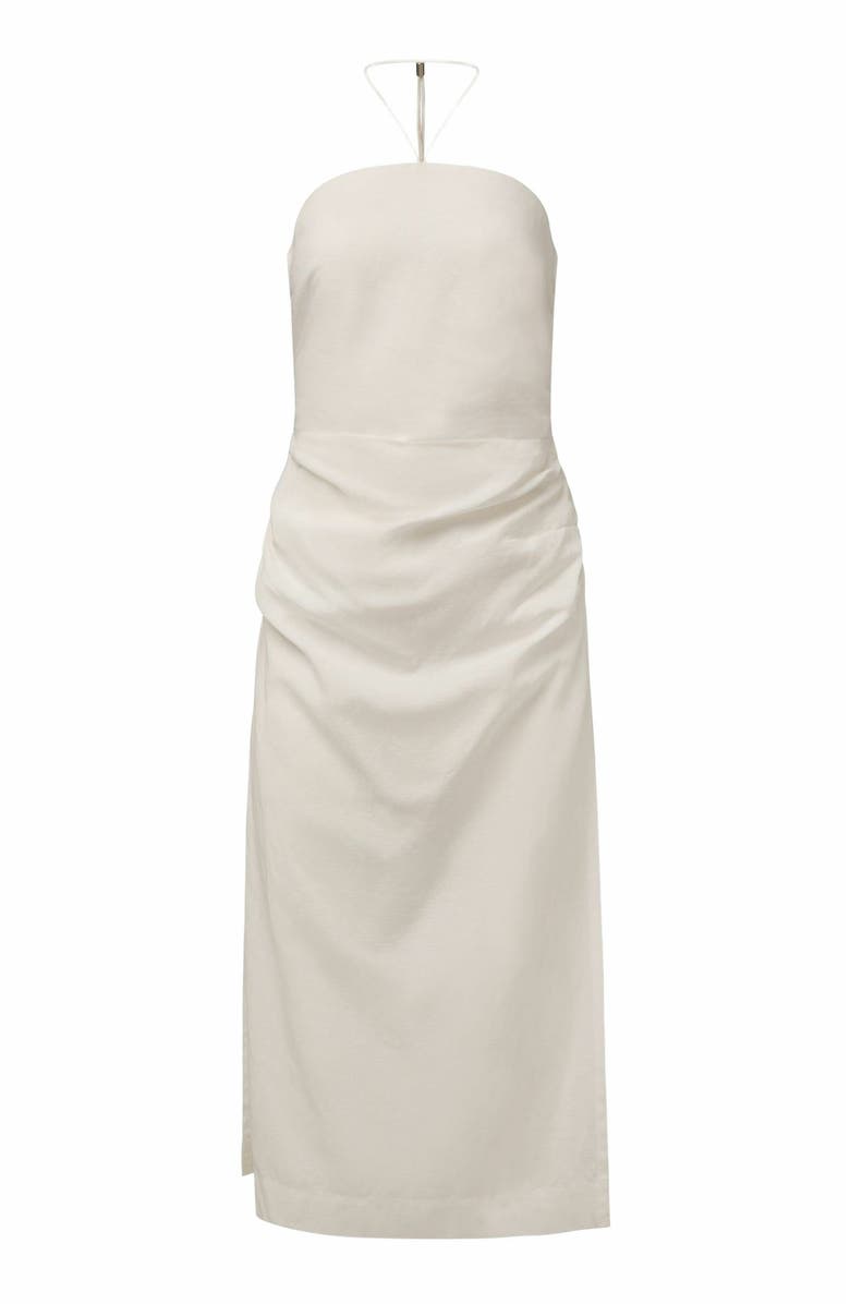 Onia Air Linen Ruched Halter Dress, Alternate, color, White
