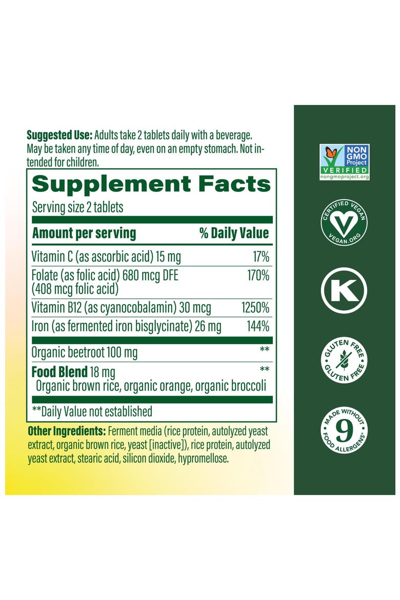 Blood Builder Iron Supplement for Women & Men with B12, Folic Acid & Vitamin C, Vegan, 120 Mini Tablets, Alternate, color, None