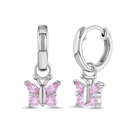 Cubic Zirconia Butterfly Dangle Hoop Earrings