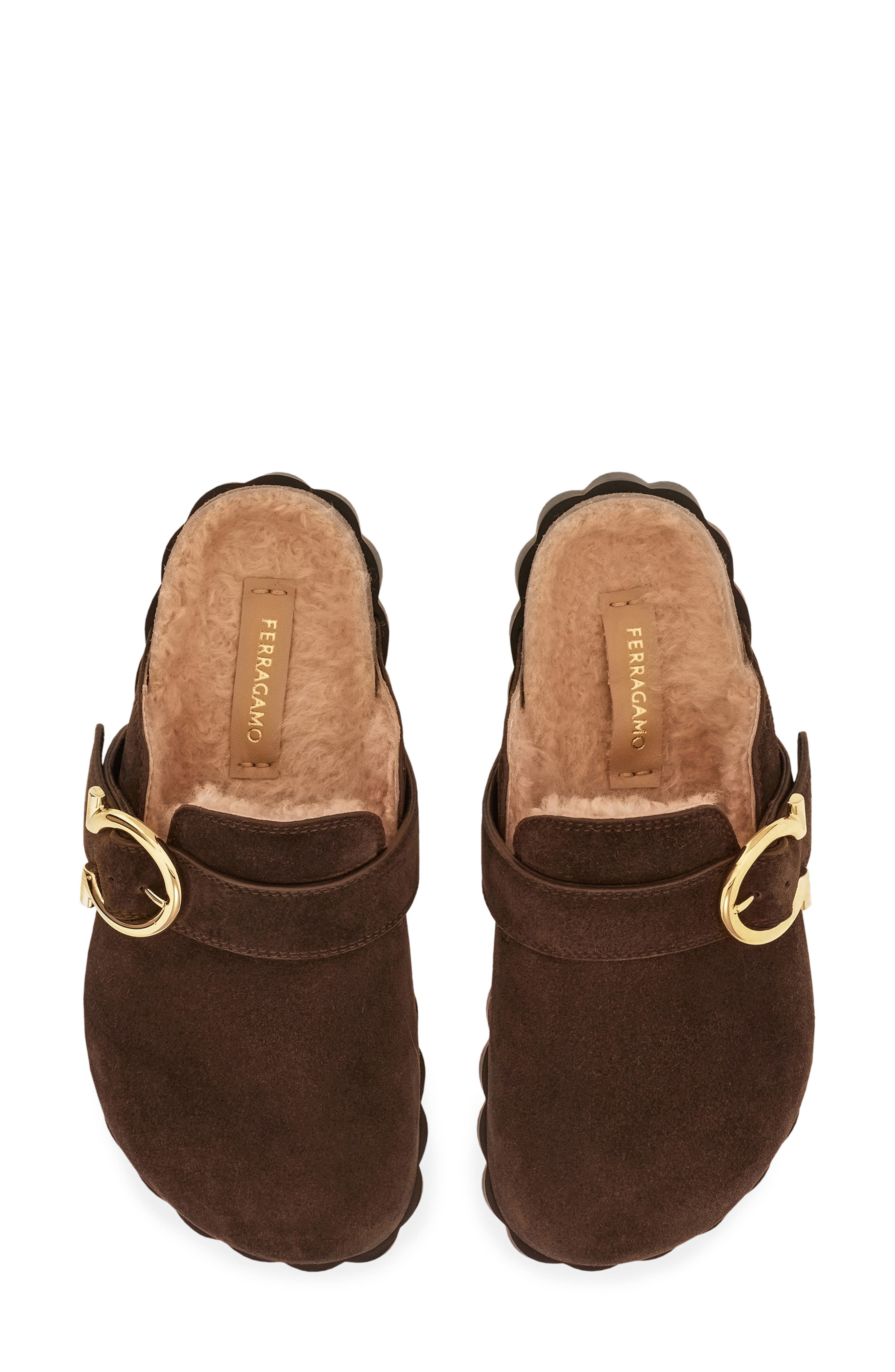 FERRAGAMO Zaida Genuine Shearling Lined Clog, Alternate, color, Testa Di Moro