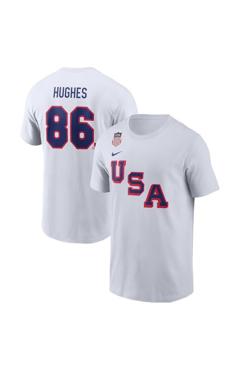 Nike Men's Nike Jack Hughes White USA Hockey 2026 Name & Number T-Shirt, Main, color, White