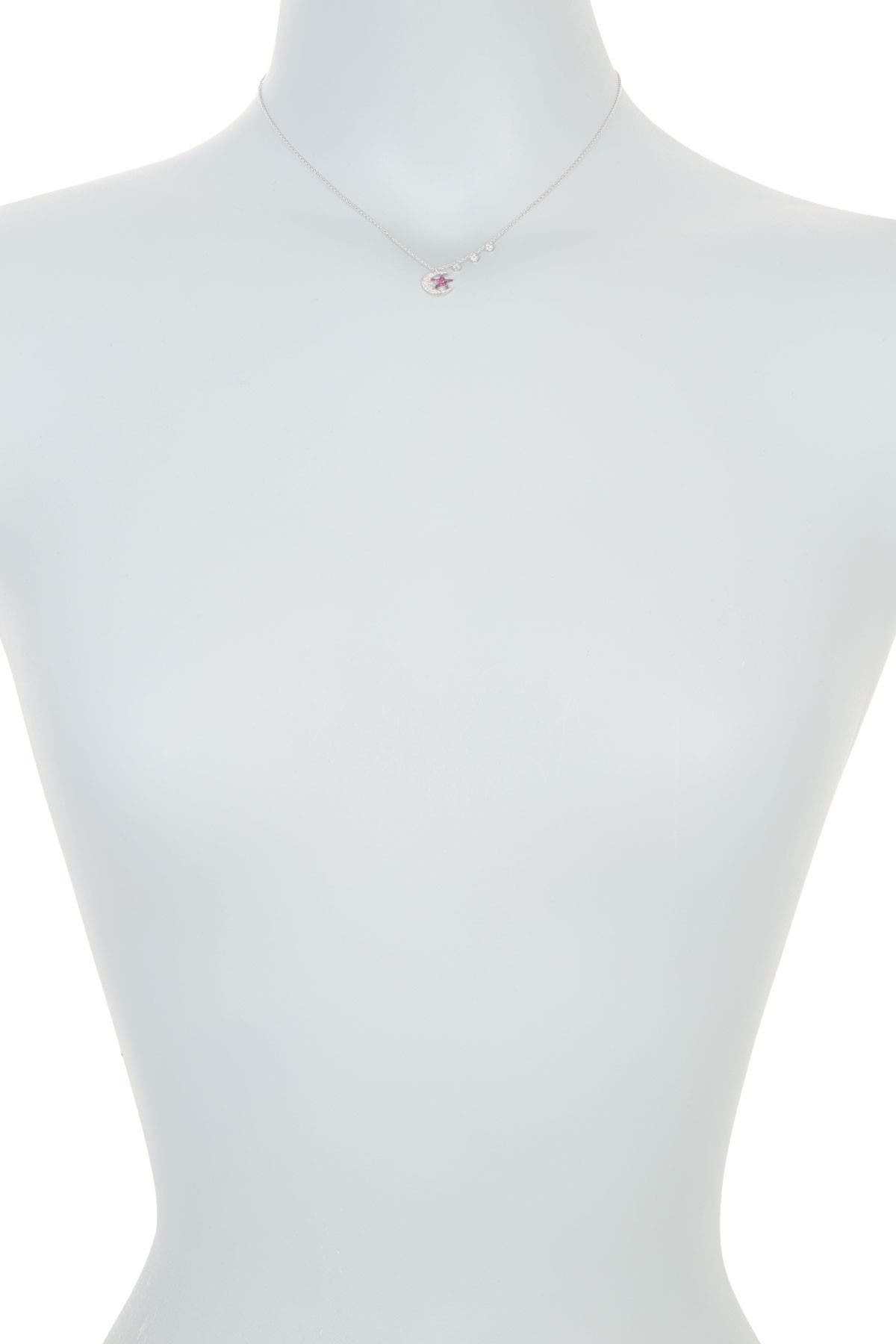 Meira T 14K White Gold Diamond & Ruby Star & Moon Charm Necklace (Women ...