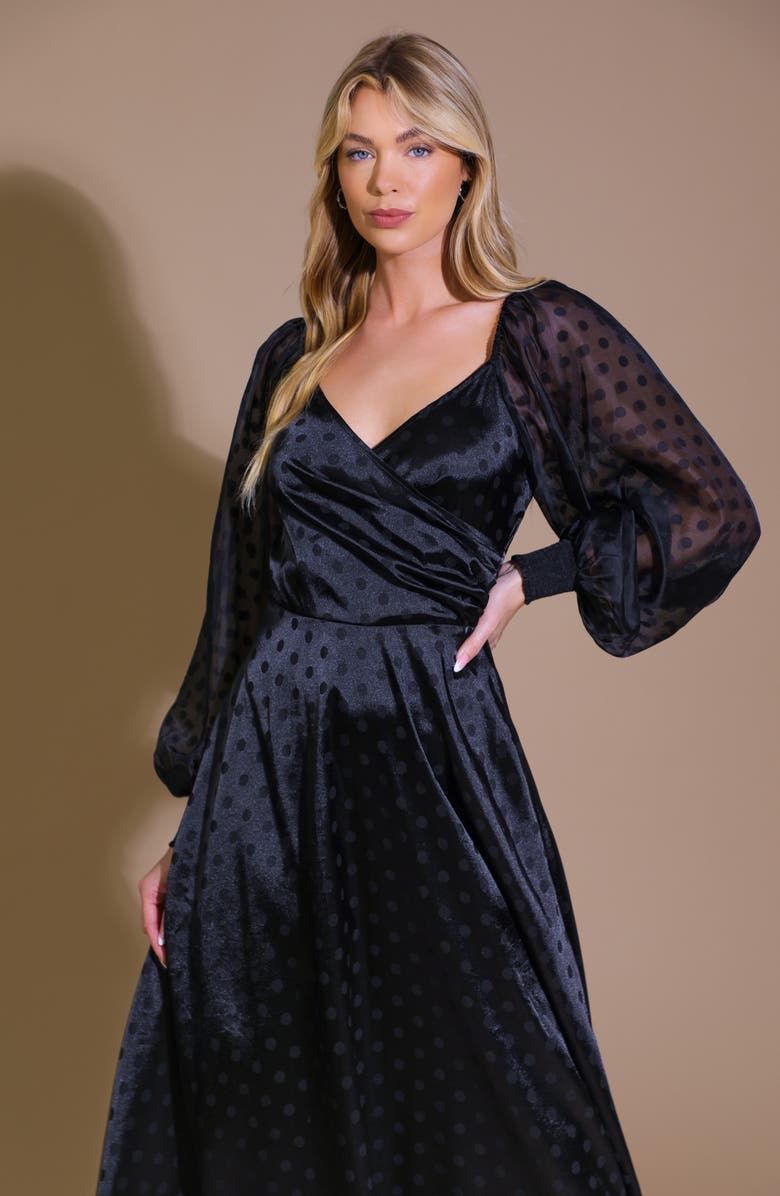 FLYING TOMATO Polka Dot Long Sleeve Maxi Dress, Alternate, color, Black