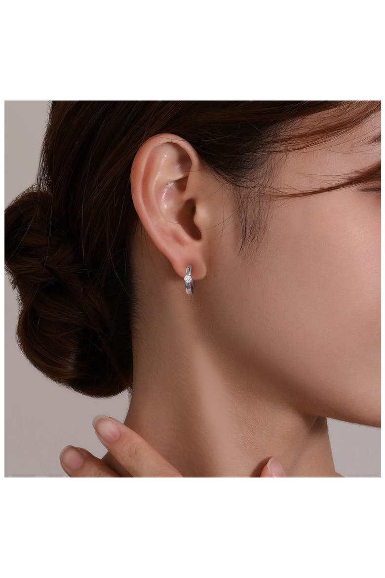 Simulated Diamond Huggie Hoop Earrings, Alternate, color, PLATINUM/ WHITE