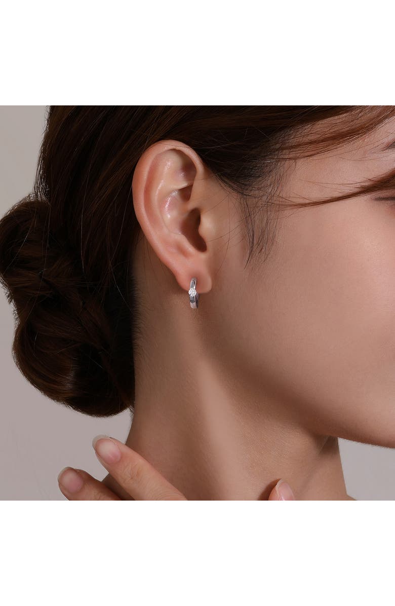 Lafonn Simulated Diamond Huggie Hoop Earrings, Alternate, color, Platinum/ White