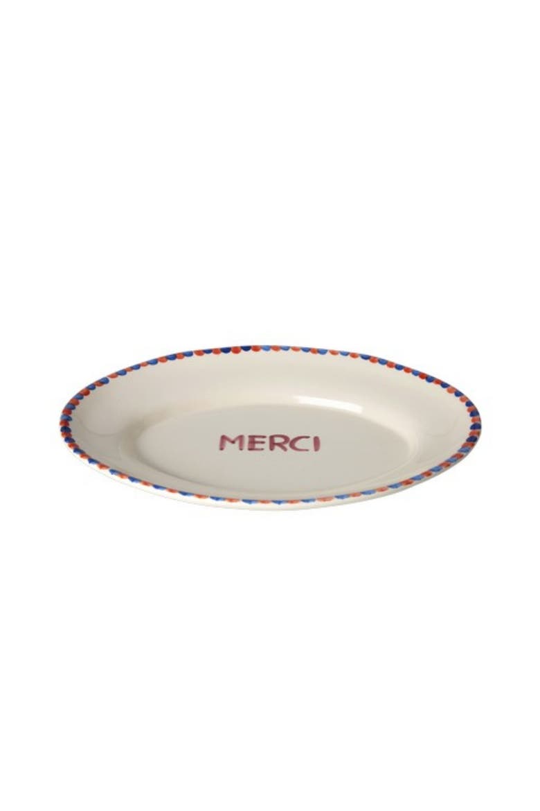 Ceramic Serving Platter Hand Painted Merci, Alternate, color, Beige
