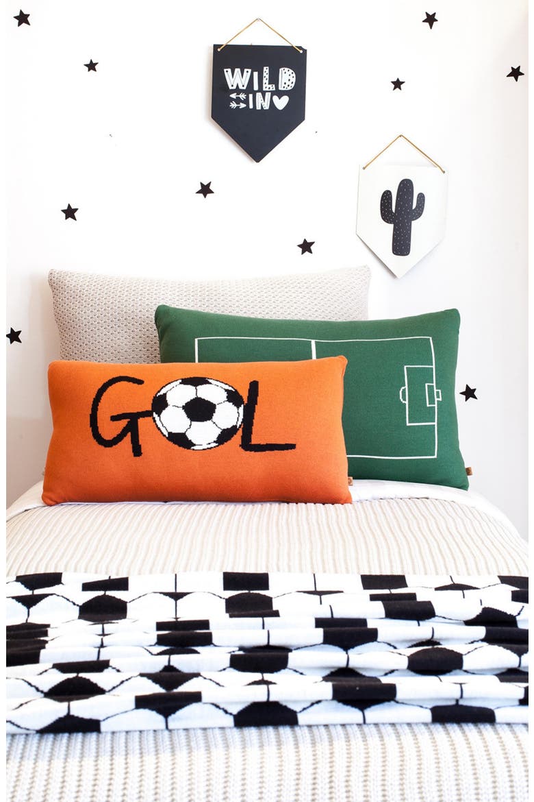 Gol Soccer Rectangular Throw Pillow, Alternate, color, DARK ORANGE