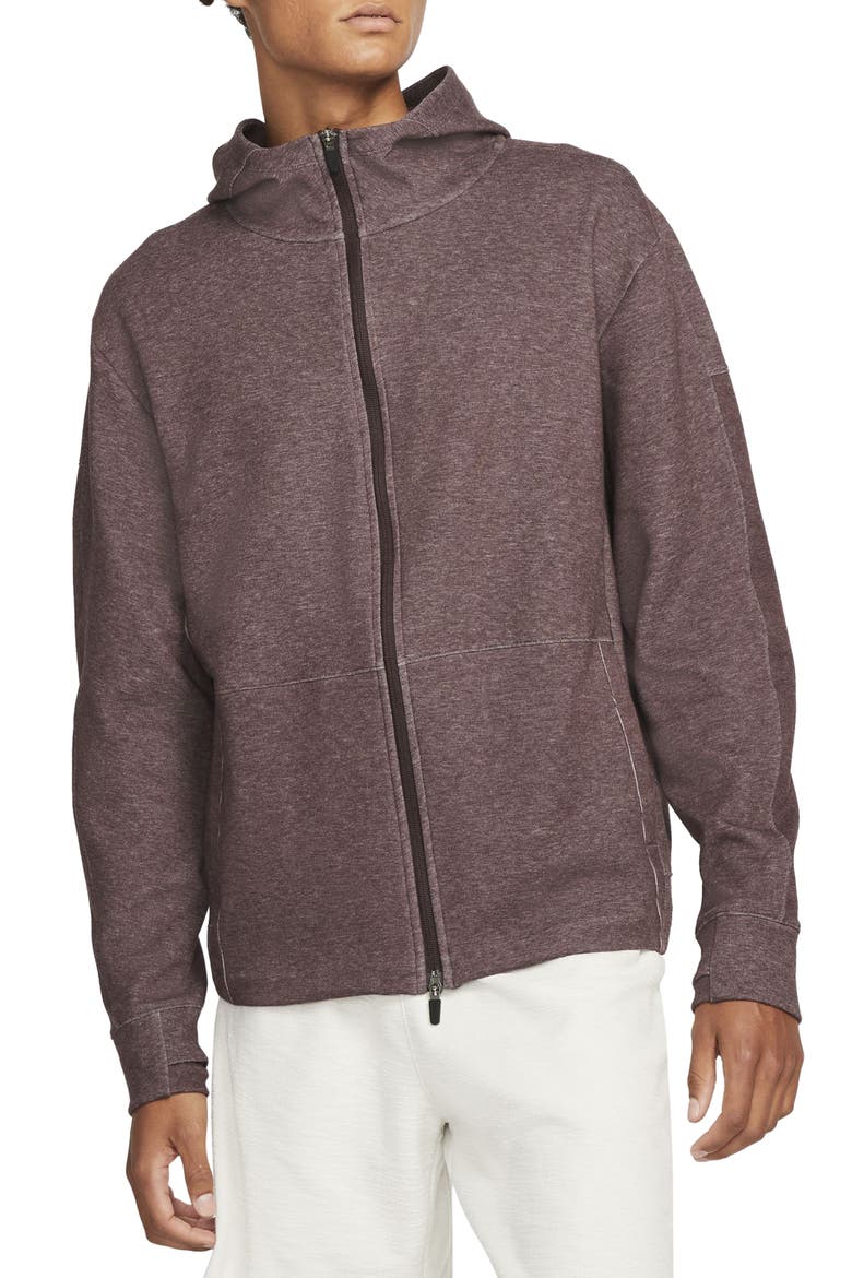 Restore Dri-FIT Full Zip Fleece Hoodie, Main, color, BROWN BASALT/ HEATHER/ BLACK