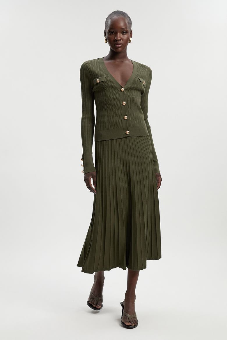 Textured Knit Full Midi Skirt, Alternate, color, Olive