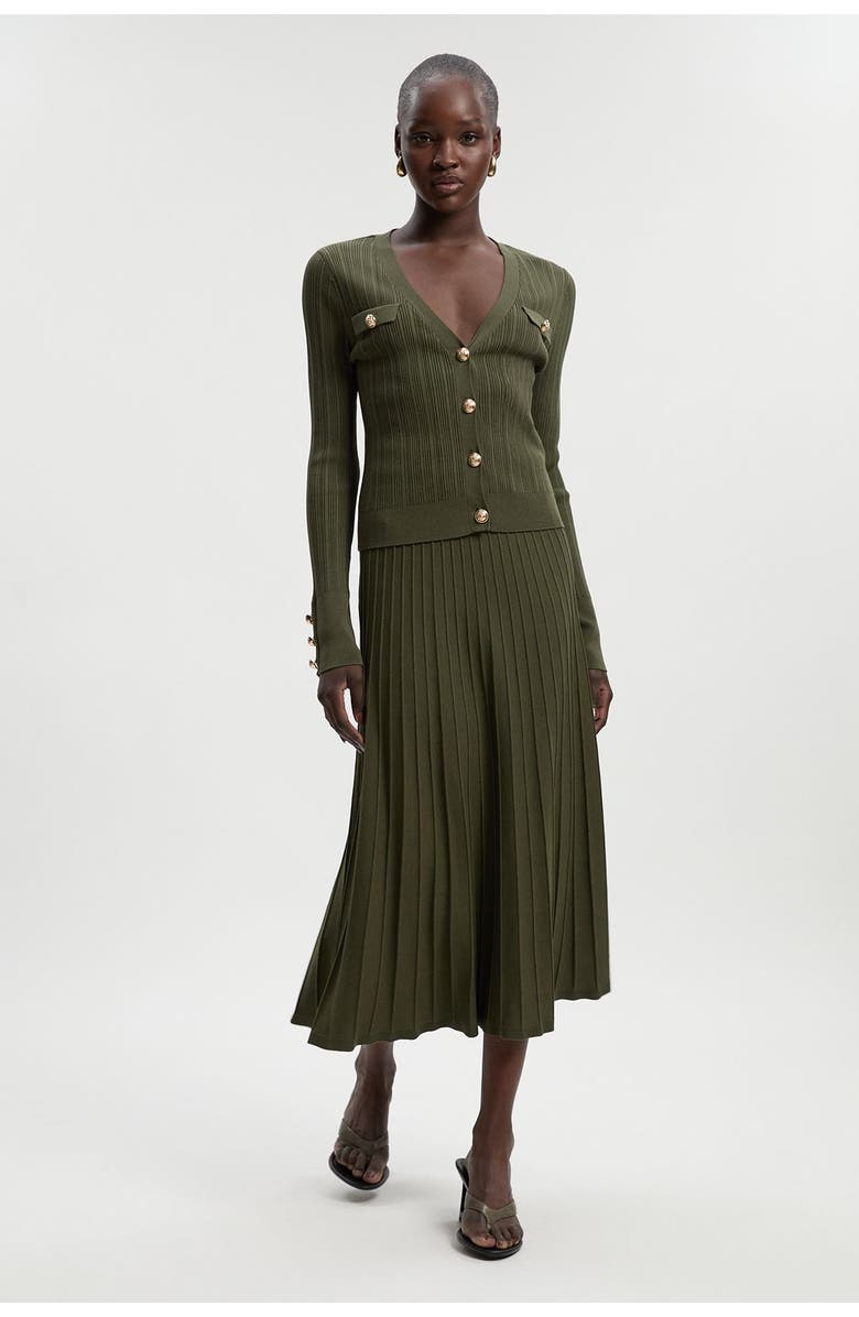 Karen Millen Textured Knit Full Midi Skirt, Alternate, color, Olive