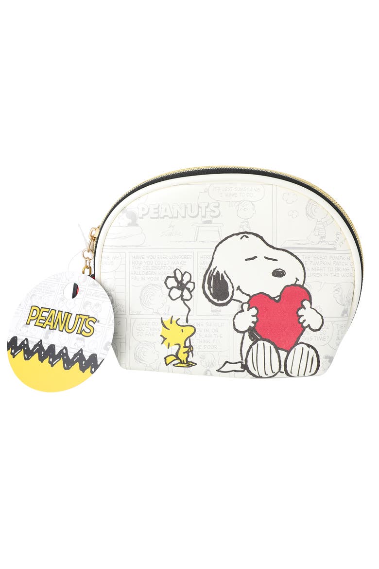 Snoopy Cosmetic Bag Set, Zip Pouch, Comic Print, Main, color, White, Multi