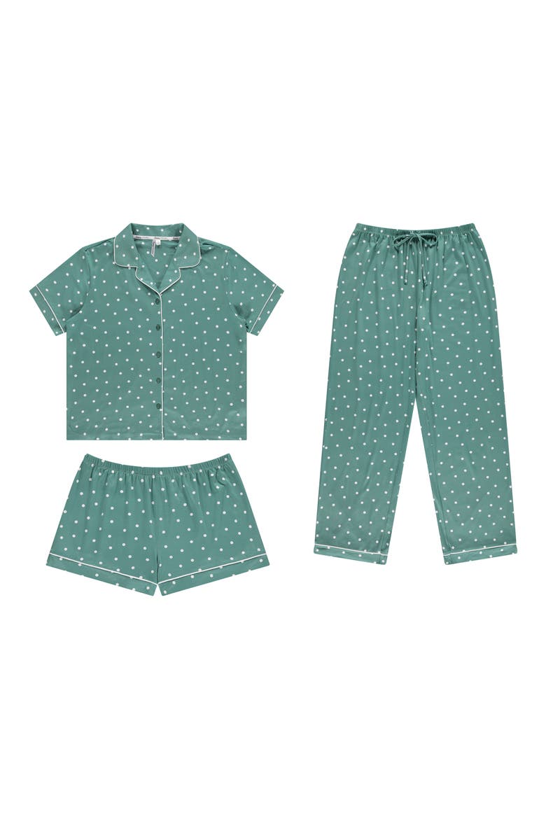 Brenna Piped 3-Piece Pajamas, Alternate, color, MID GREEN