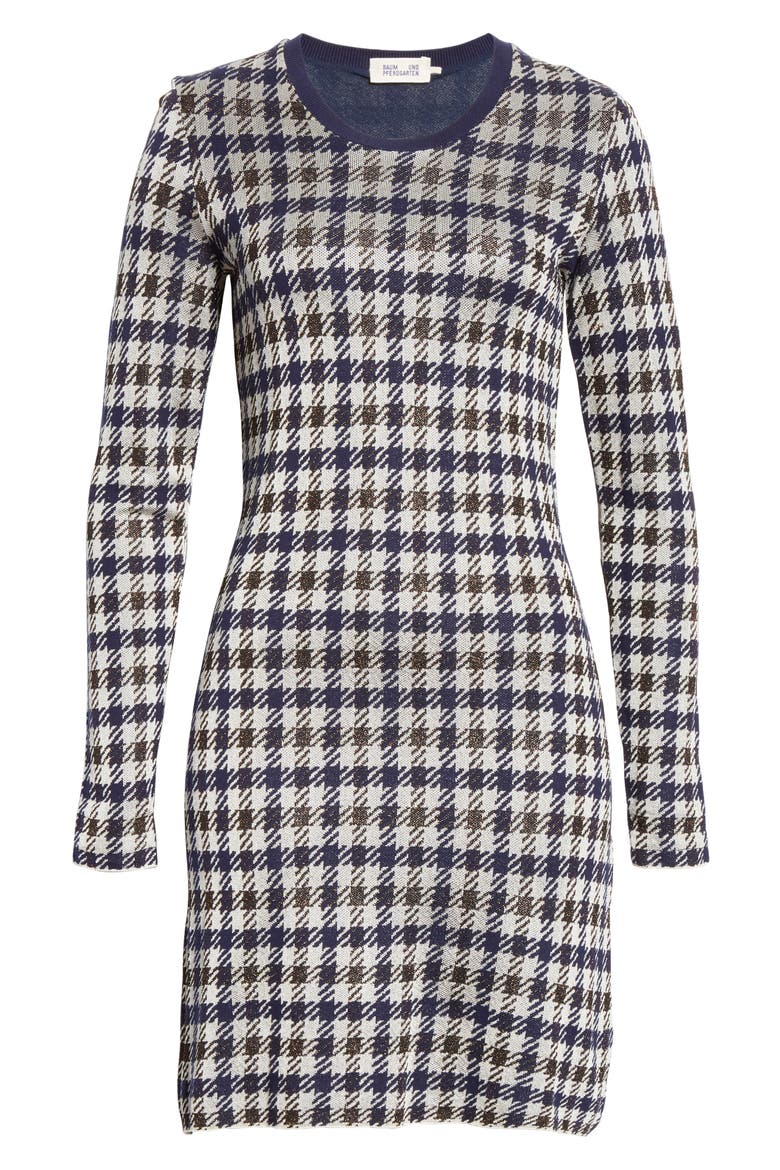 Cabana Metallic Houndstooth Check Long Sleeve Sweater Dress, Alternate, color, BROWN BLUE HOUNDSTOOTH
