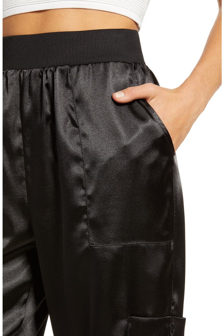 Satin Cargo Joggers, Alternate, color, BLACK