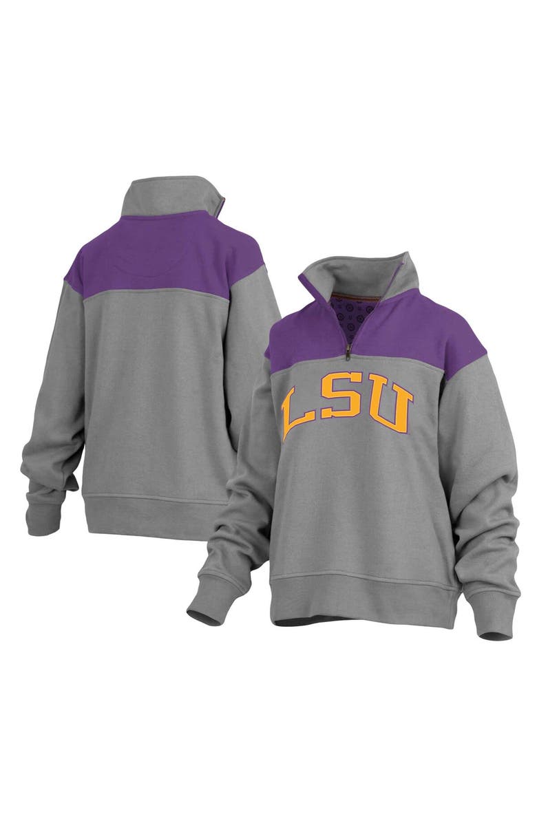 PRESSBOX Women's Pressbox Gray LSU Tigers Avon Fleece Quarter-Zip Jacket, Main, color,