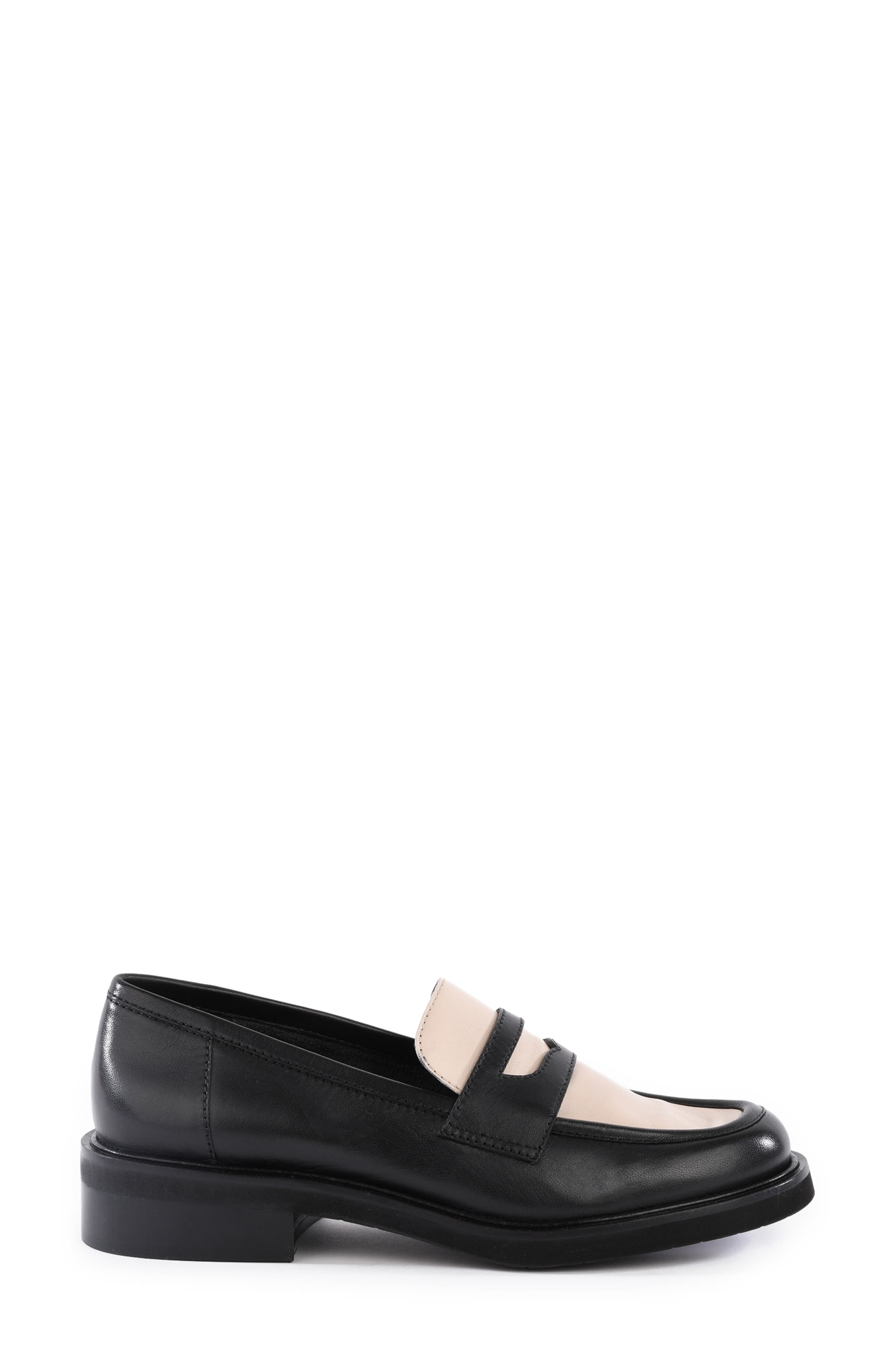 Seychelles Superior Penny Loafer, Alternate, color, White/ Black Leather
