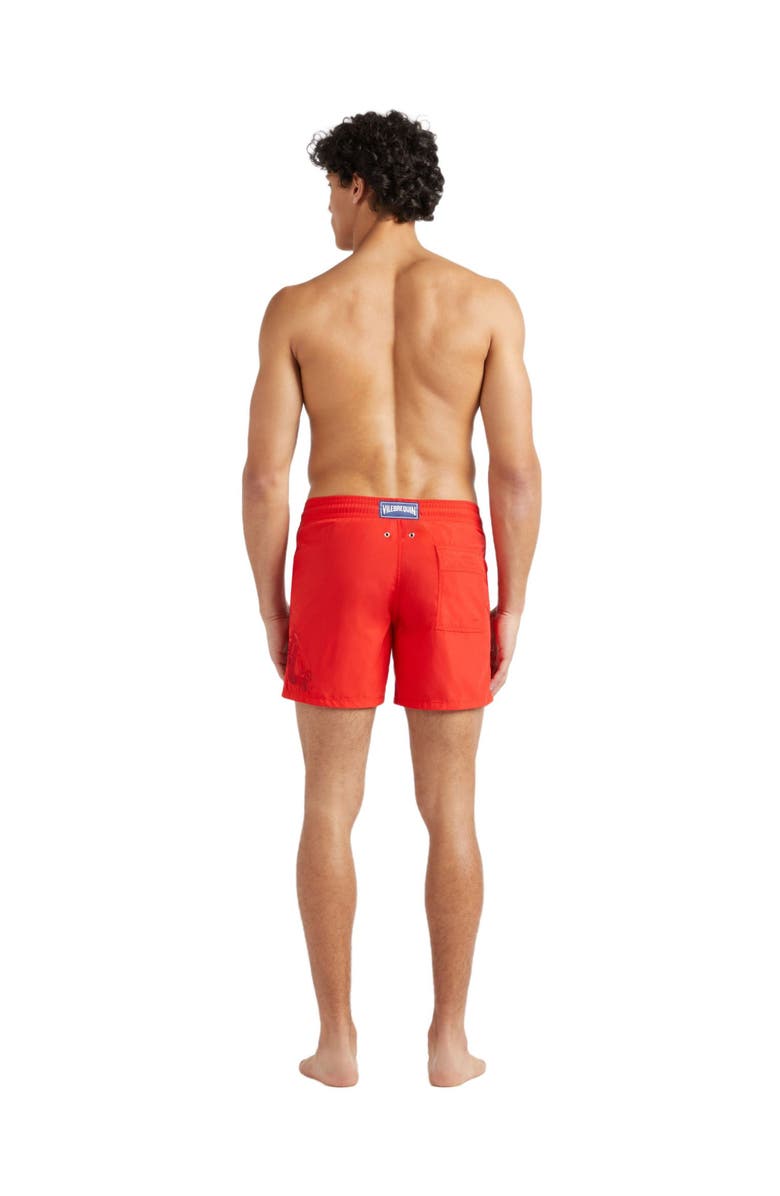 Vilebrequin Men's Snake Embroidered Swim Shorts, Alternate, color, Coquelicot