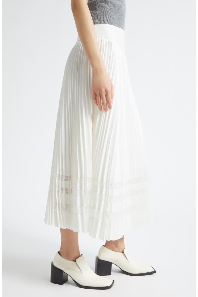 Lace Trim Crepe Pleat Midi Skirt, Alternate, color, WHITE