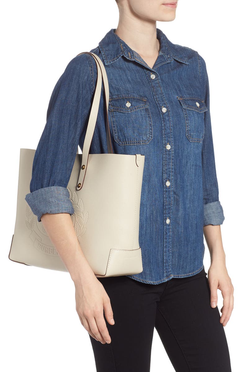 Burberry Embossed Crest Small Leather Tote, Alternate, color,
