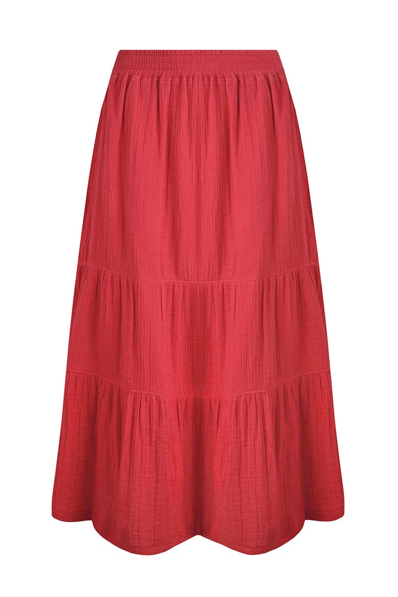 Lathika Tiered Midi Cotton Skirt, Alternate, color, Crimson